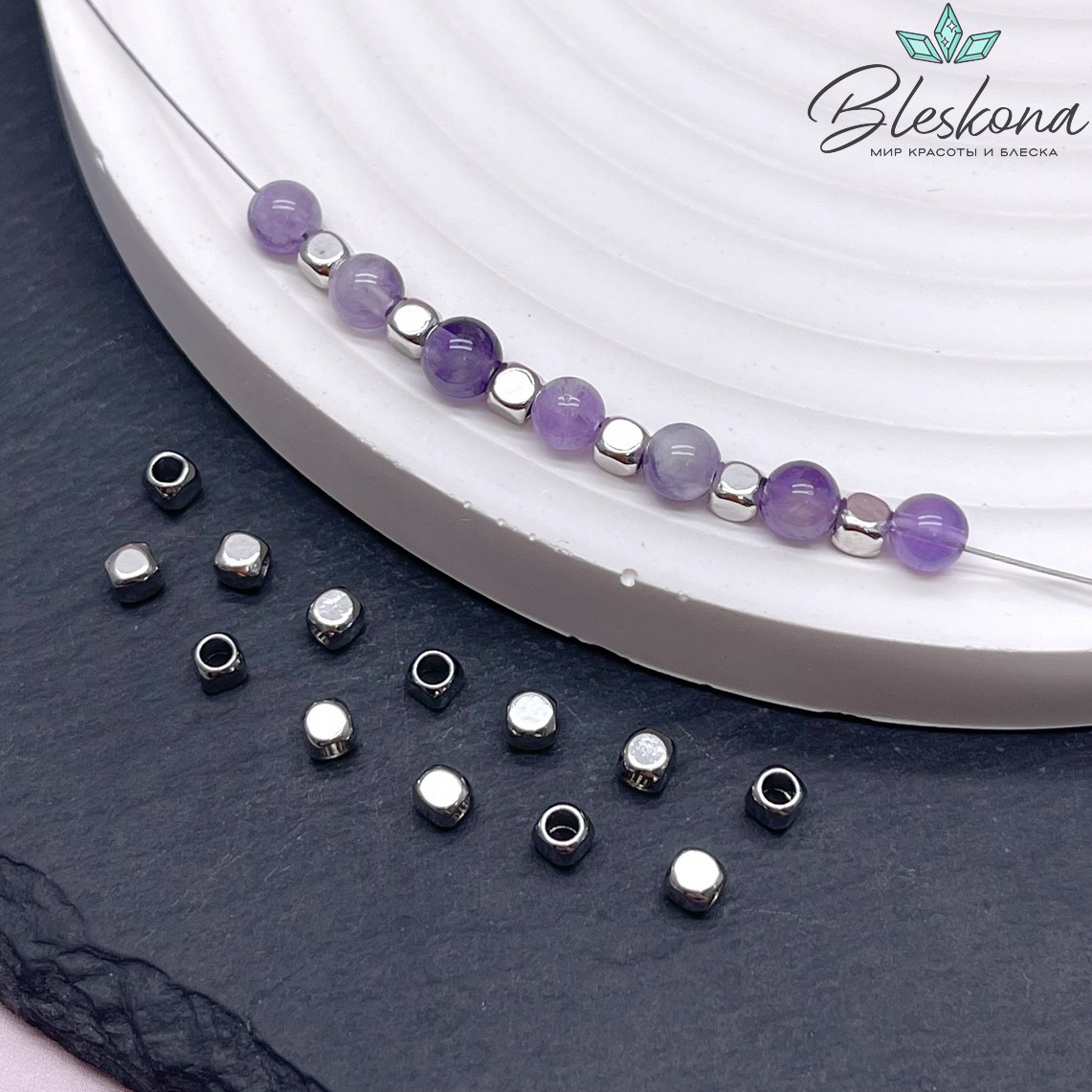 3 мм Цвет серебро, Бусина куб