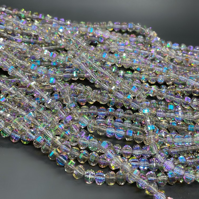 4,5*6 мм Стекло Lux, рондель прямоуг. огр., цвет песочный с переливом