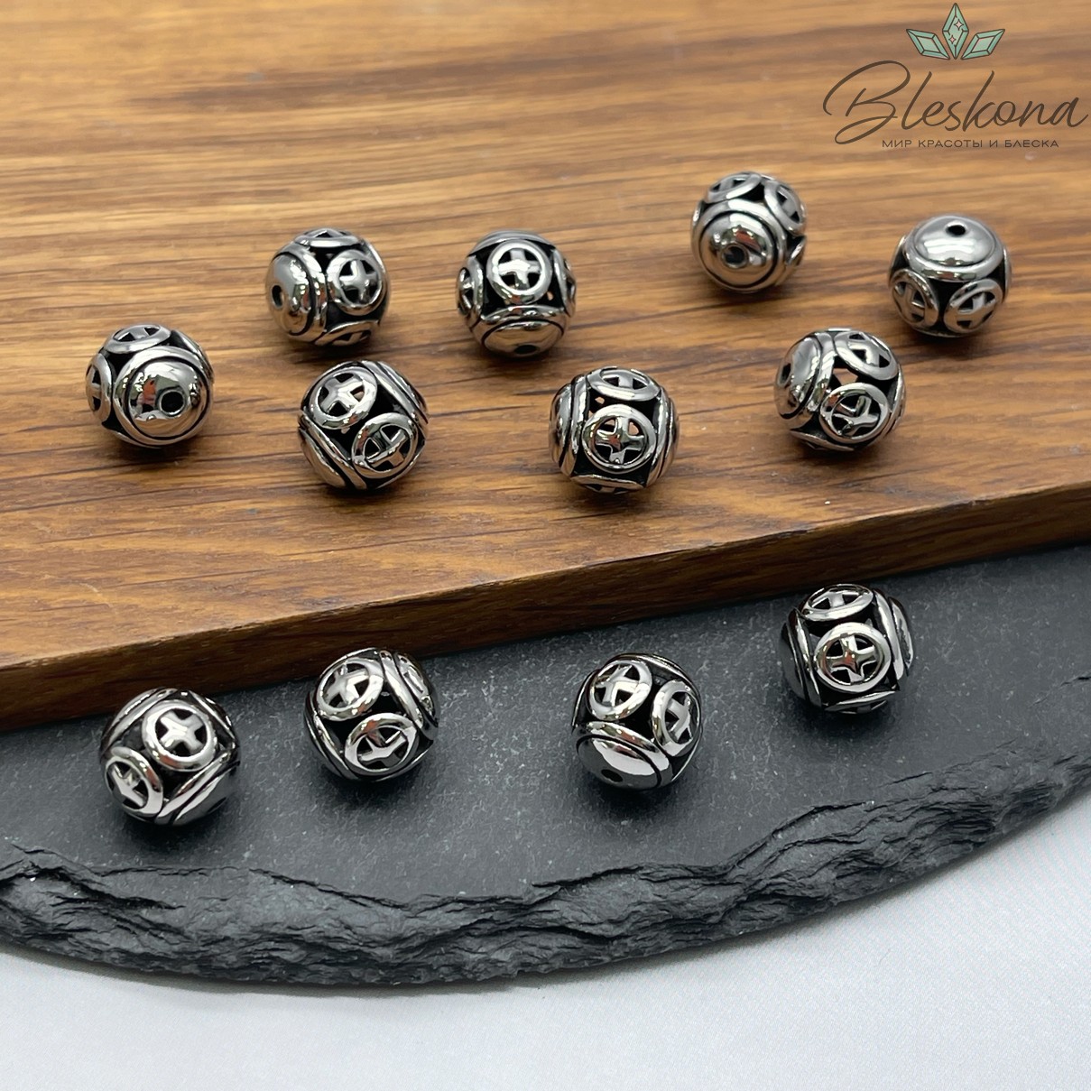 Бусина шар, цвет серебро 10мм