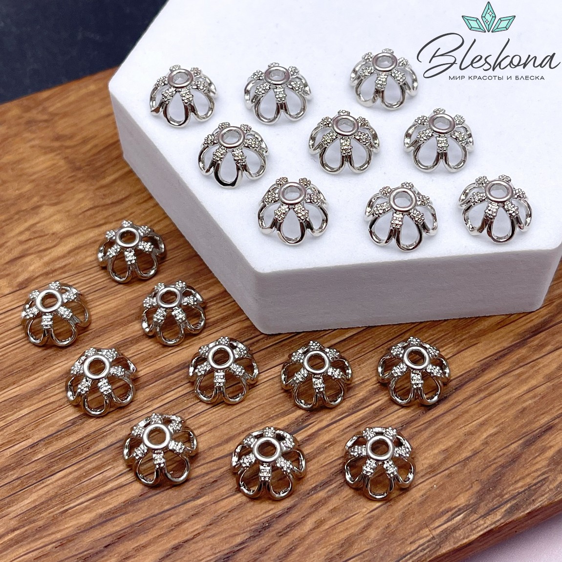 11*6 мм Цвет серебро, Шапочка цветок гладкий 