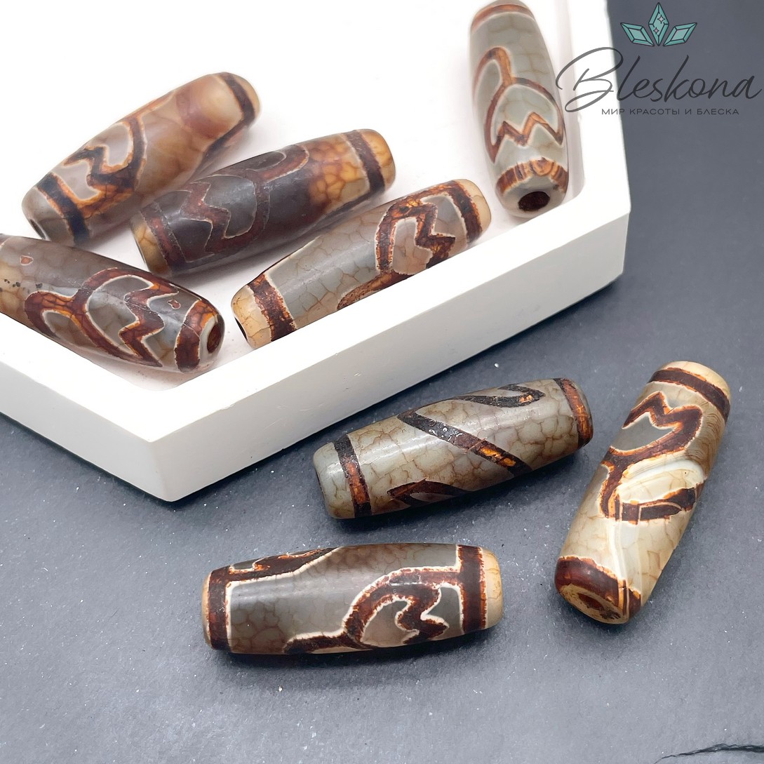 Бусина Дзи Лотос серо-коричневый бочонок 30*11 мм