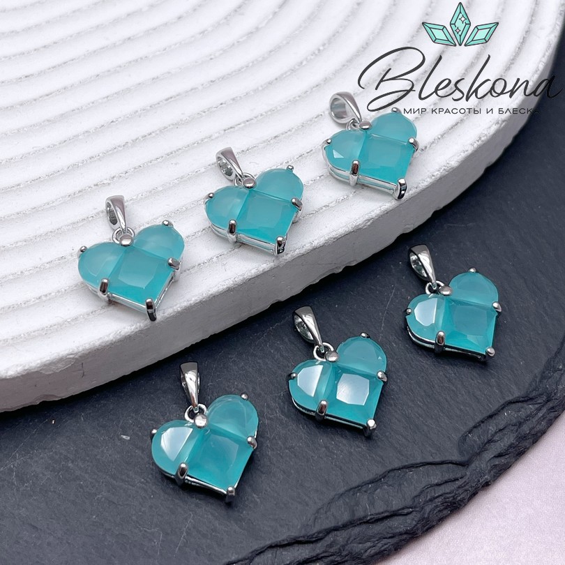 14,5*14 мм Цвет серебро, Подвеска Сердце бирюзовые матовые цирконы