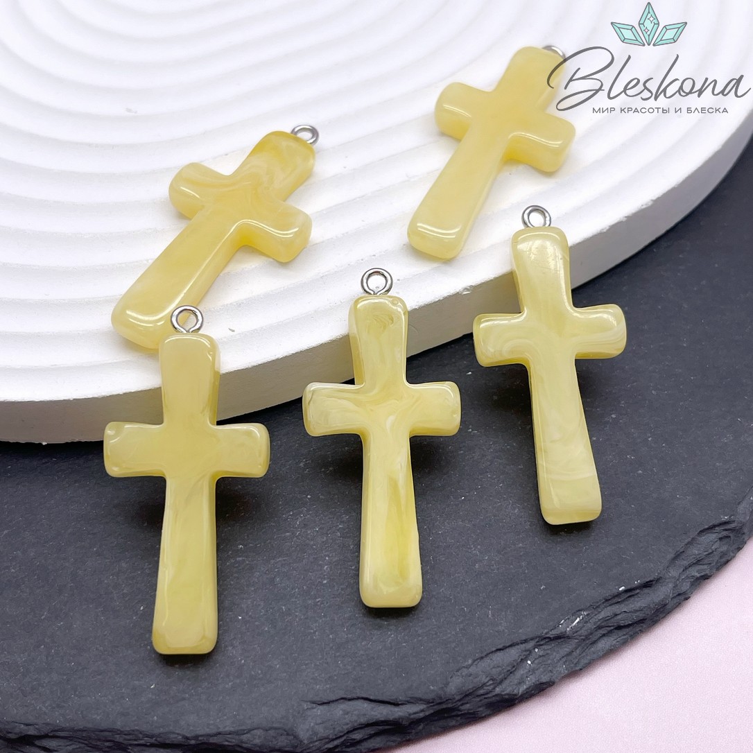 Подвеска Янтарь крестик желтый 19,5*43 мм
