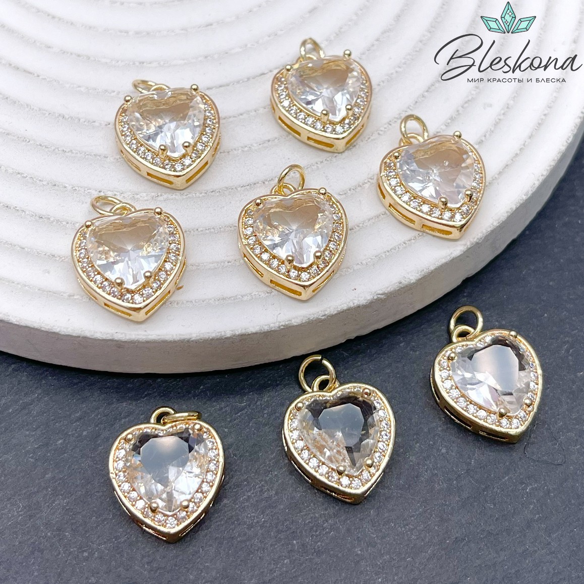 14*16мм Цвет золото, Подвеска Сердце циркон