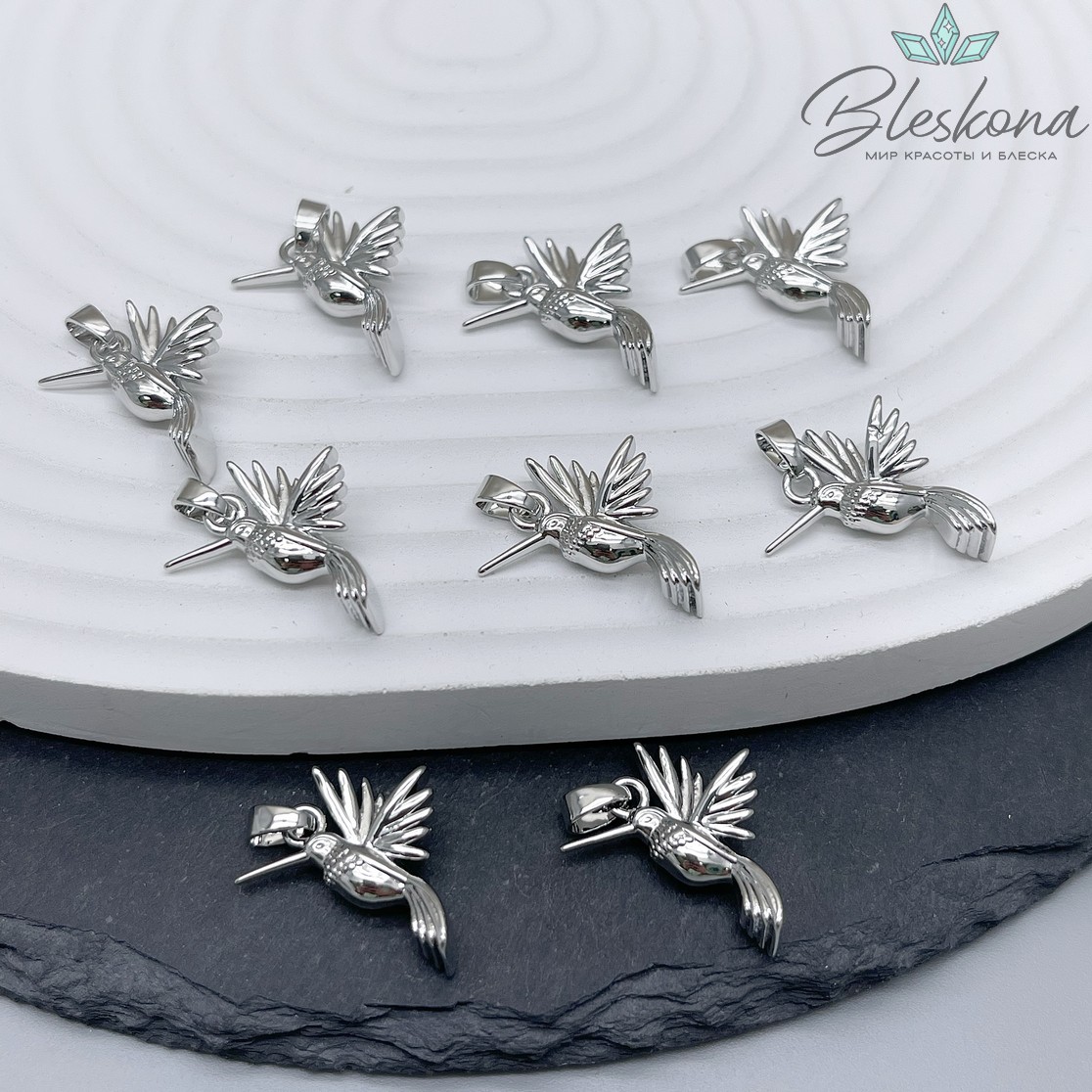 20*17 мм Цвет серебро, Подвеска Колибри