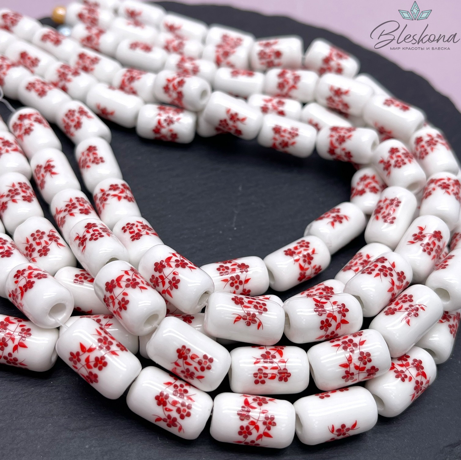 17*10 мм Керамика Бусина бочонок  роспись гжель №10 