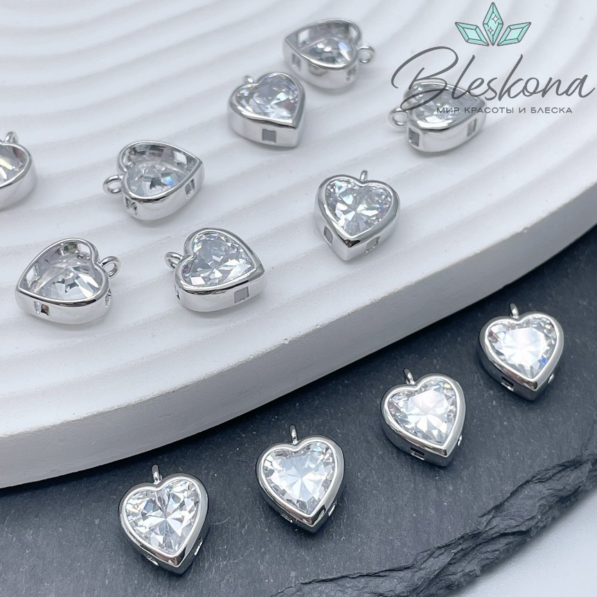 12*10 мм Цвет серебро, Подвеска сердце циркон 