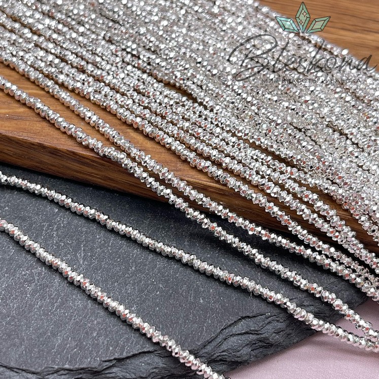 2*1 мм светлое серебро, Гематин имитация рондель алмазная огранка