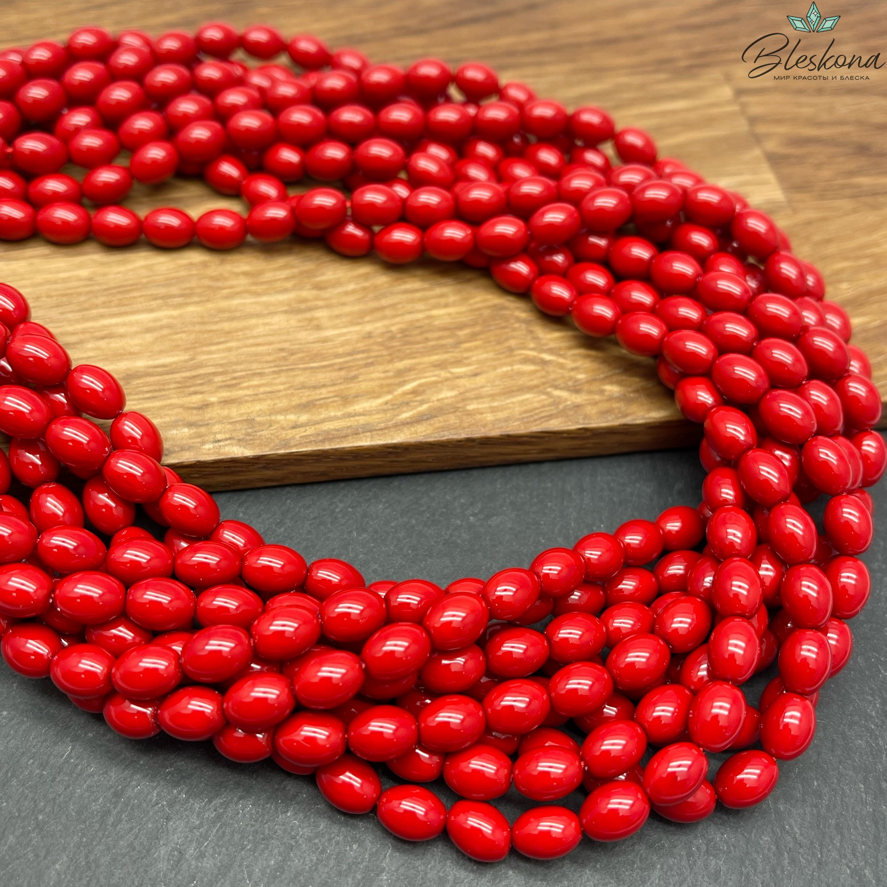 Жемчуг Майорка бочата, цвет красный 8*6 мм 