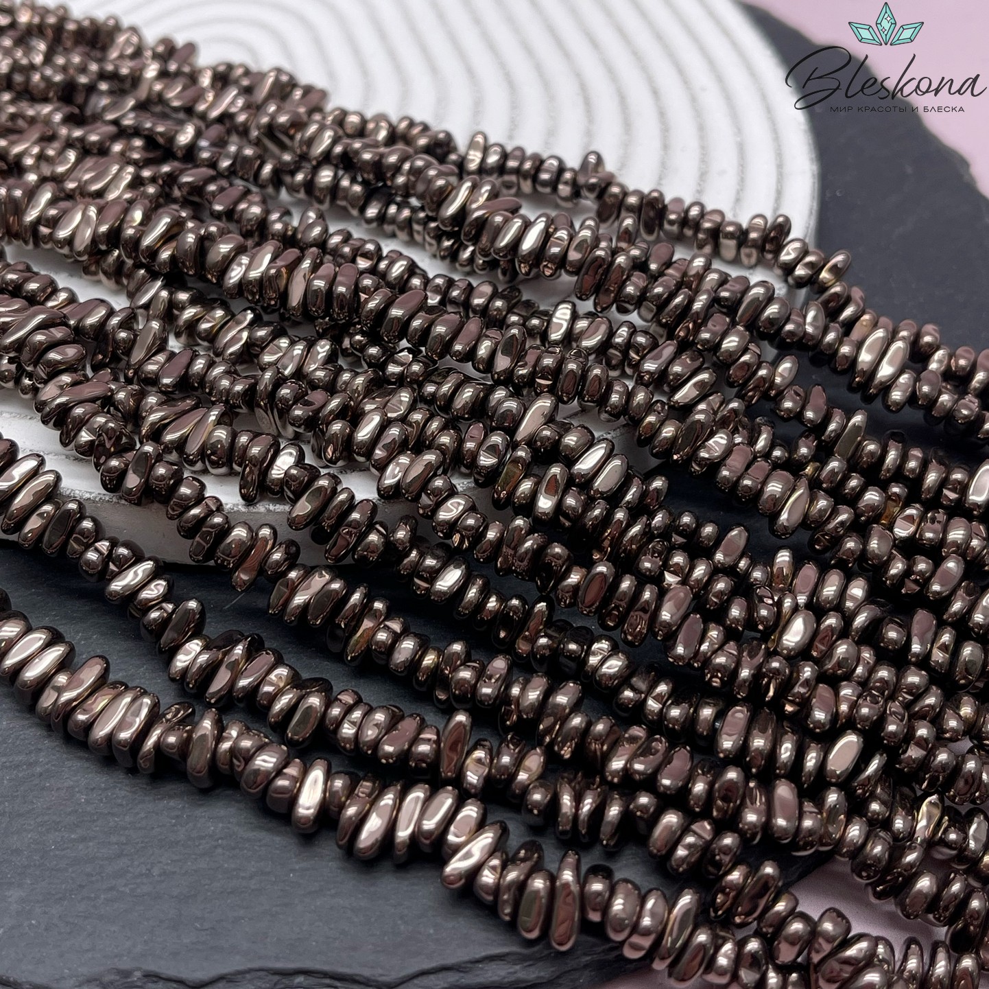 6,5-9 мм Гематин сколы шлифованные,коричневый №1 (шоколадный), имитация