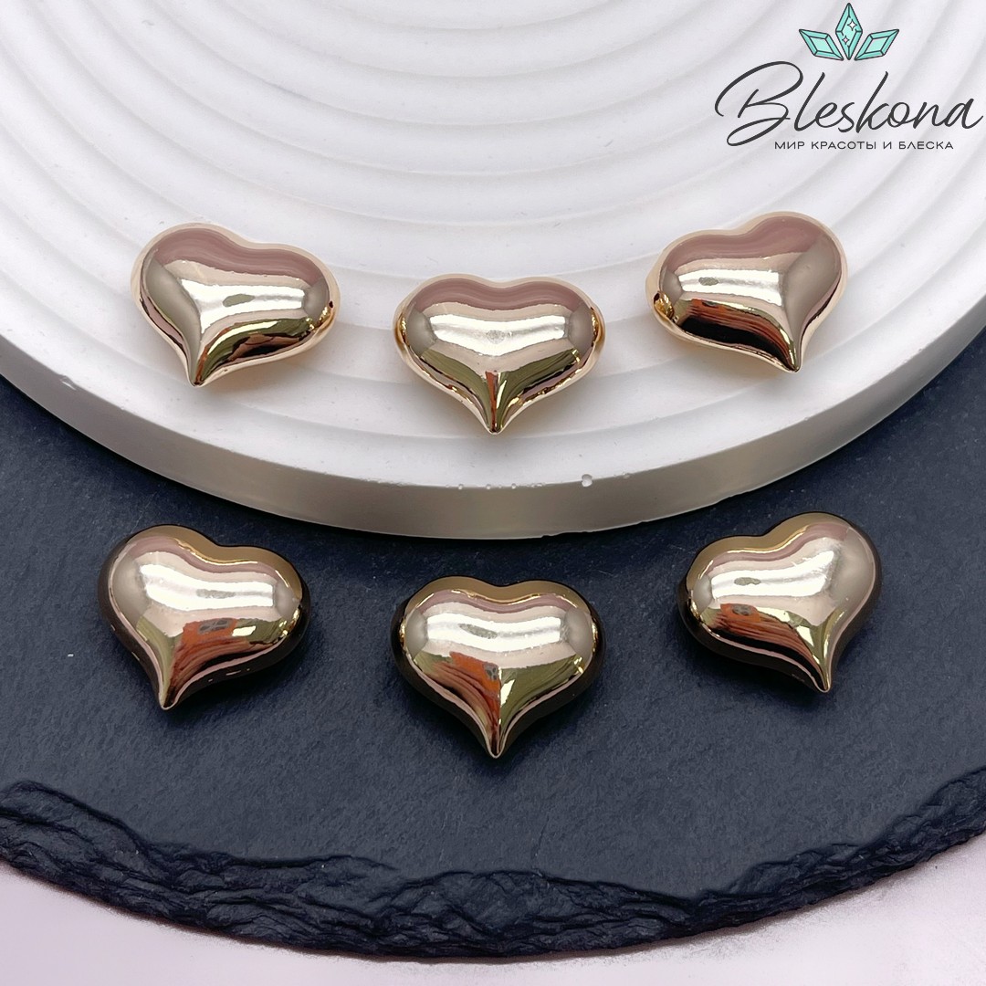 15,6*18,3 Цвет золото, Бусина сердце гладкое 