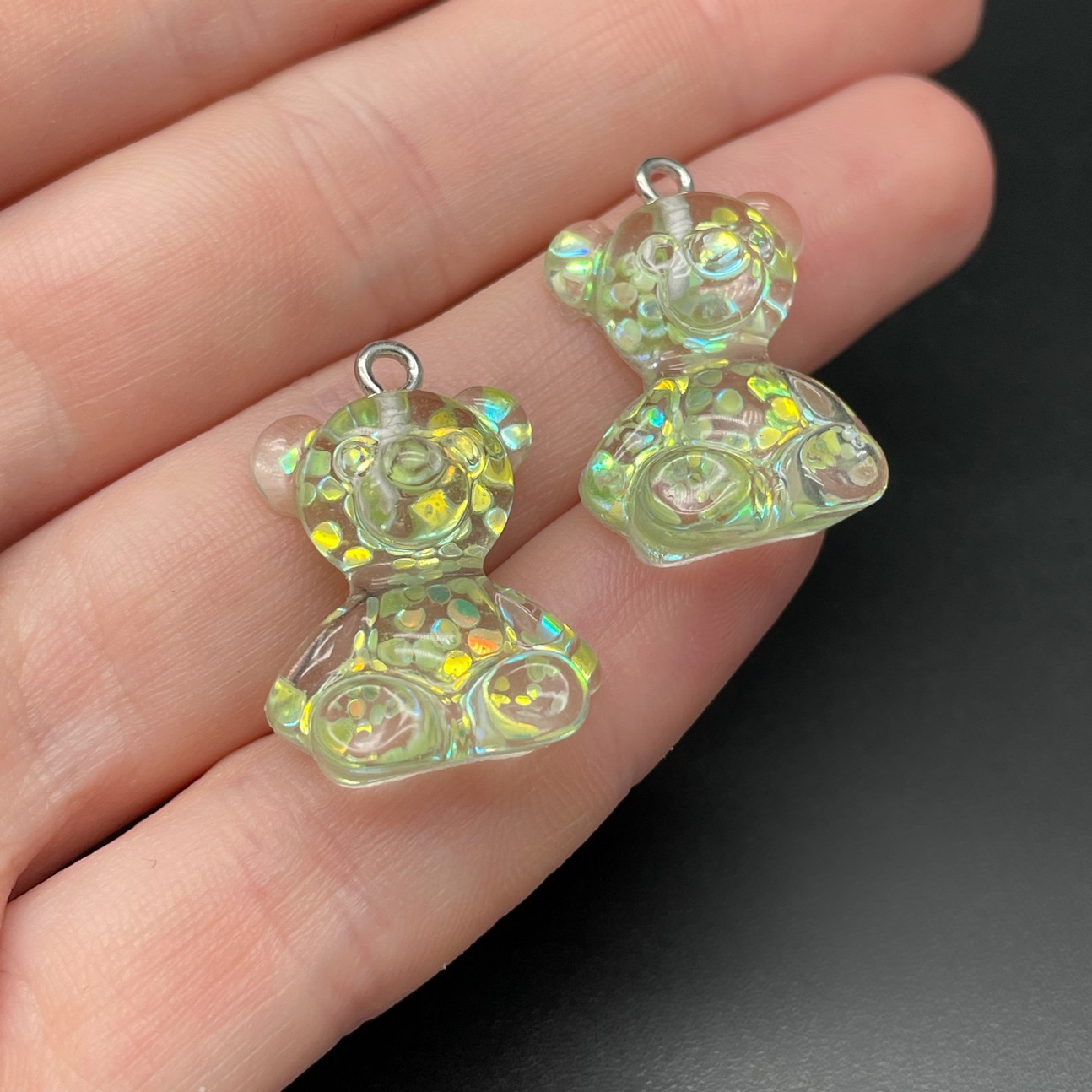 17,5*25мм, Цвет серебро, Подвеска Мишка светло-зеленый блестки
