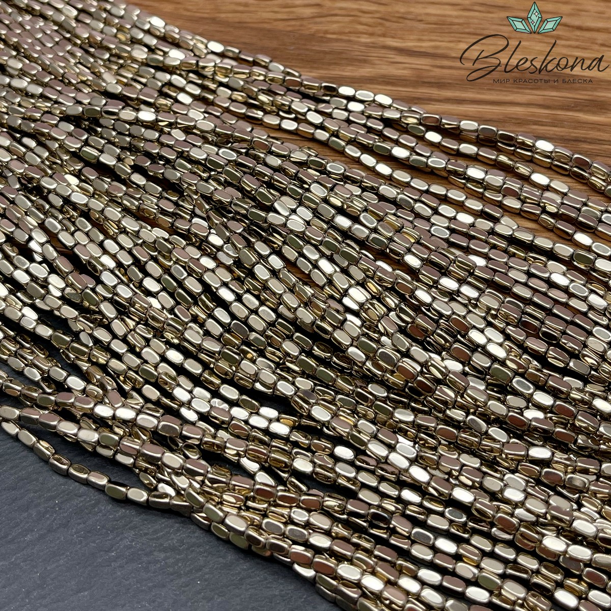 4*2мм Гематин прямоугольник, цвет темное золото, имитация