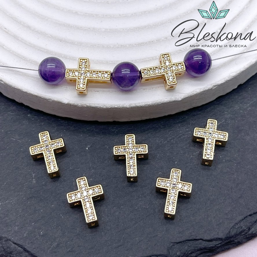 11*7,2мм, Цвет золото, Бусина Крестик 