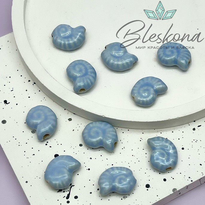 15*12 мм Бусина Аммонит, керамика цвет бледно-синий