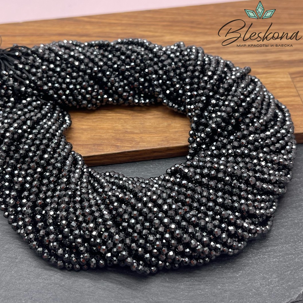 Циркон огранка черный №1 3 мм (кубический цирконий, фианит) 