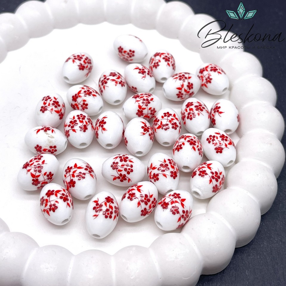 14*10 мм Керамика Бусина рис роспись гжель №10 (штучно)