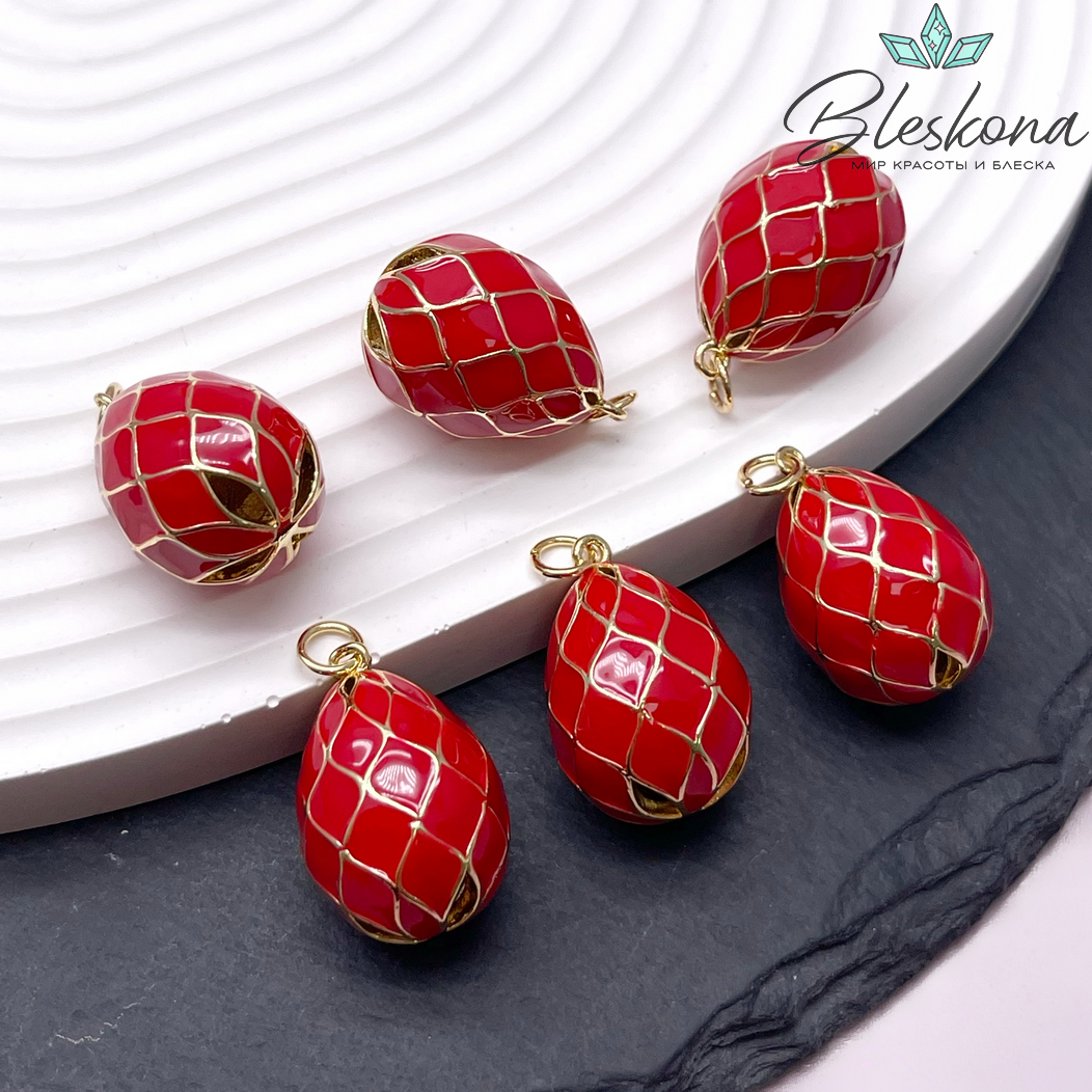 21,8*15 мм Цвет золото, Подвеска Яйцо фаберже красное 