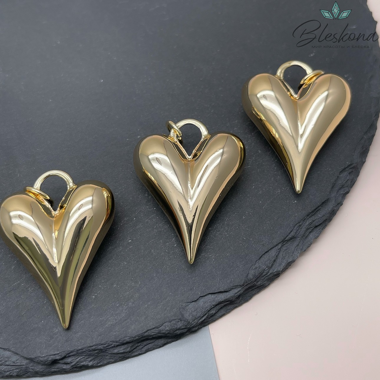 38,5*28 мм Цвет золото, Подвеска сердце объемное