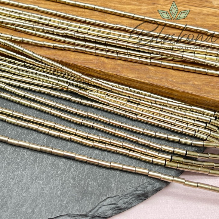 4*2 мм Гематин трубочки, цвет темное золото, имитация