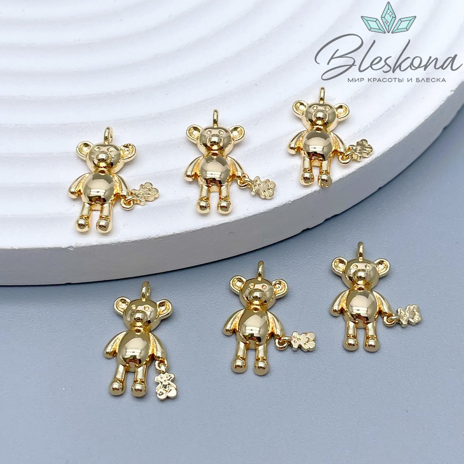 16*9 мм Цвет золото, Подвеска Мишка с игрушкой 