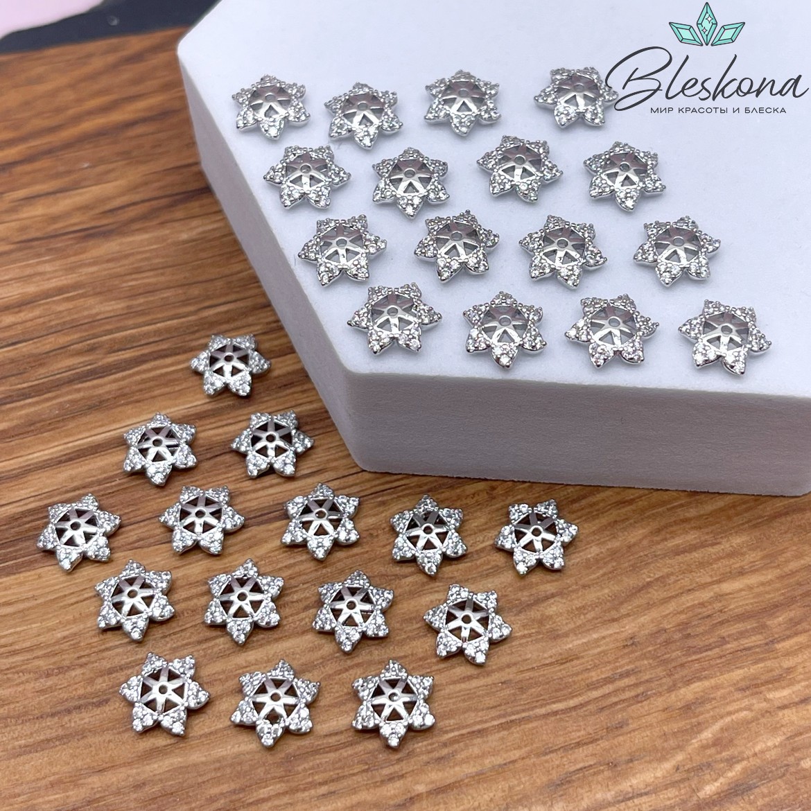 9*2 мм Цвет серебро, Шапочка цветок с цирконами