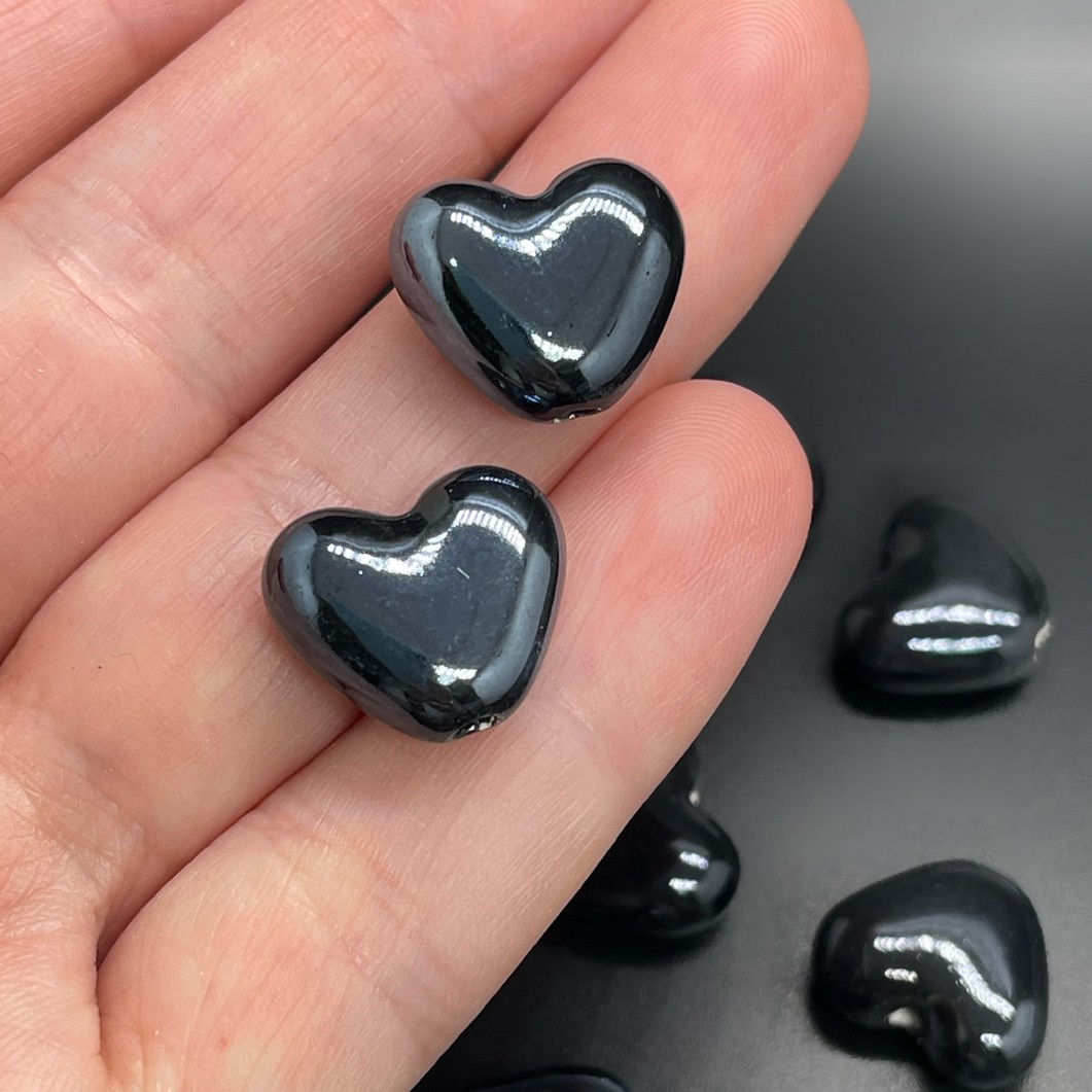 12,9*15 мм Бусина сердце плоское, керамика цвет темно-синий