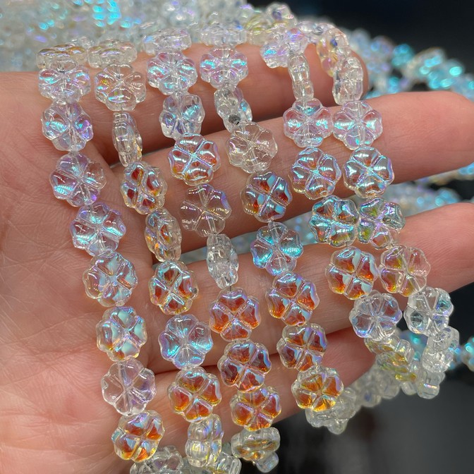 8 ммСтекло Lux, клевер, цвет прозрачный с фиолетово- голубым переливом