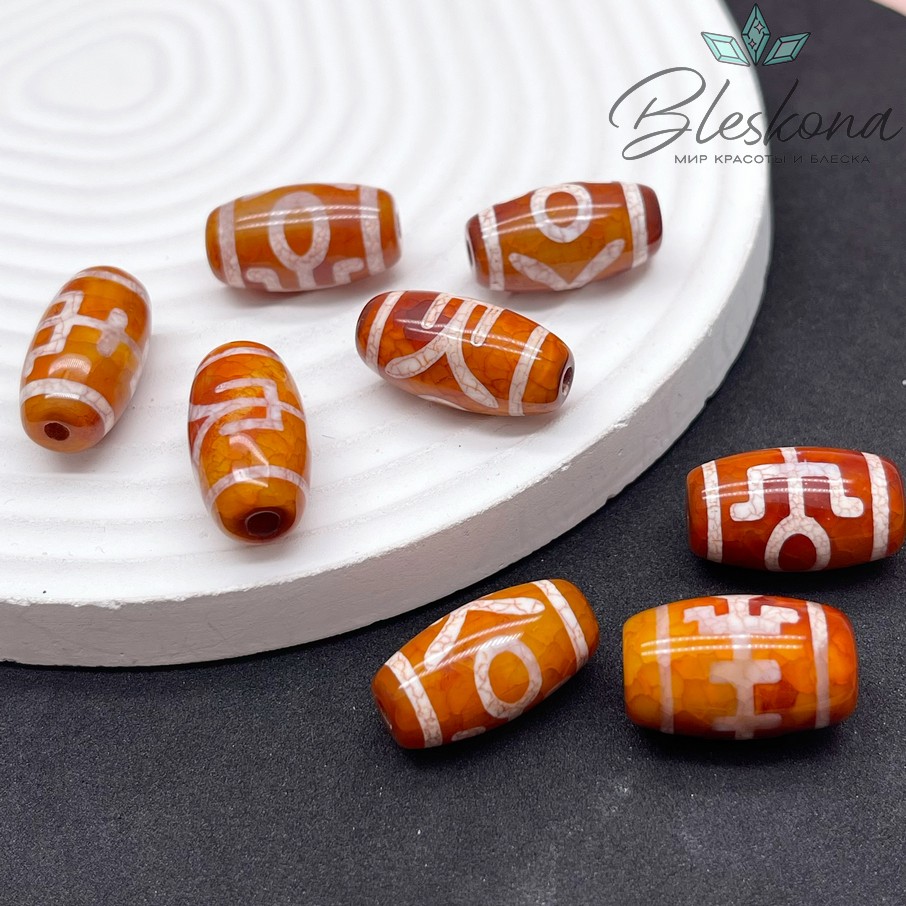 Бусина Дзи Большой человек (Аристократ) бело-коричневый бочонок 20*10 мм