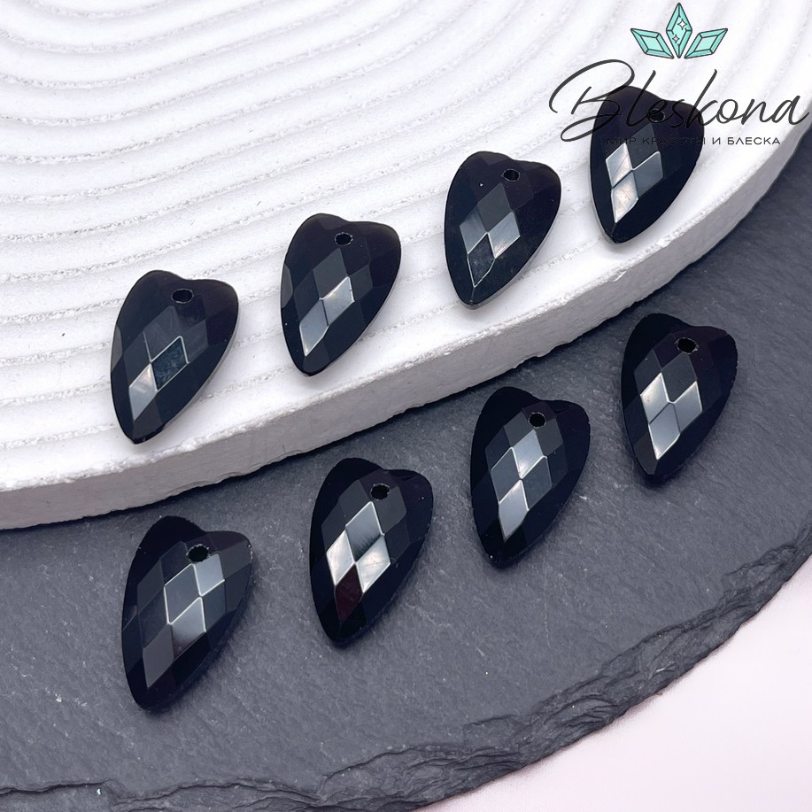 20*12 мм,Подвеска Сердце Черный Агат алмазная огранка