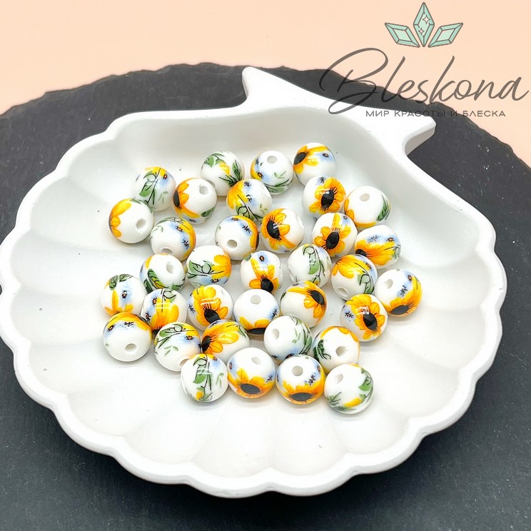 10 мм Керамика Бусина роспись гжель №4 (штучно)