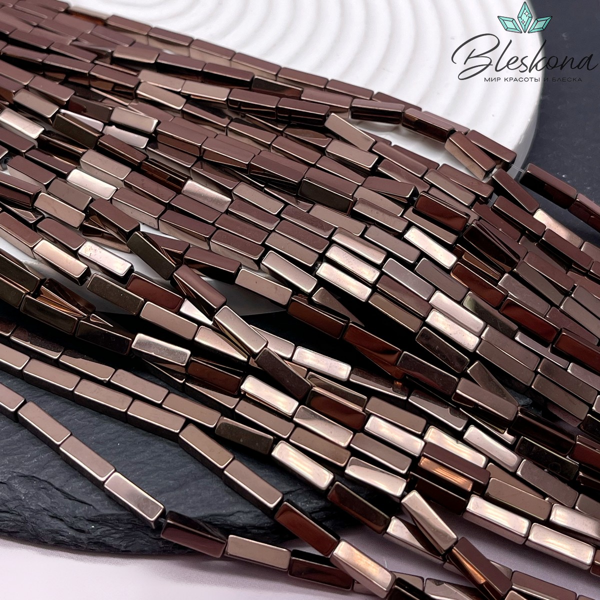 9*3 мм Гематин имитация, коричневый (шоколадный), прямоугольник 