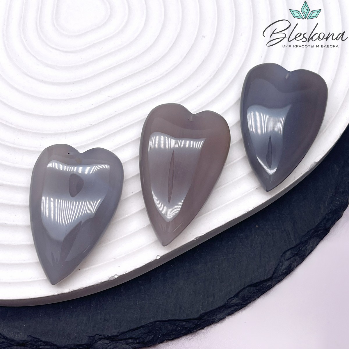 25*40 мм Подвеска Сердце Серый Агат №1