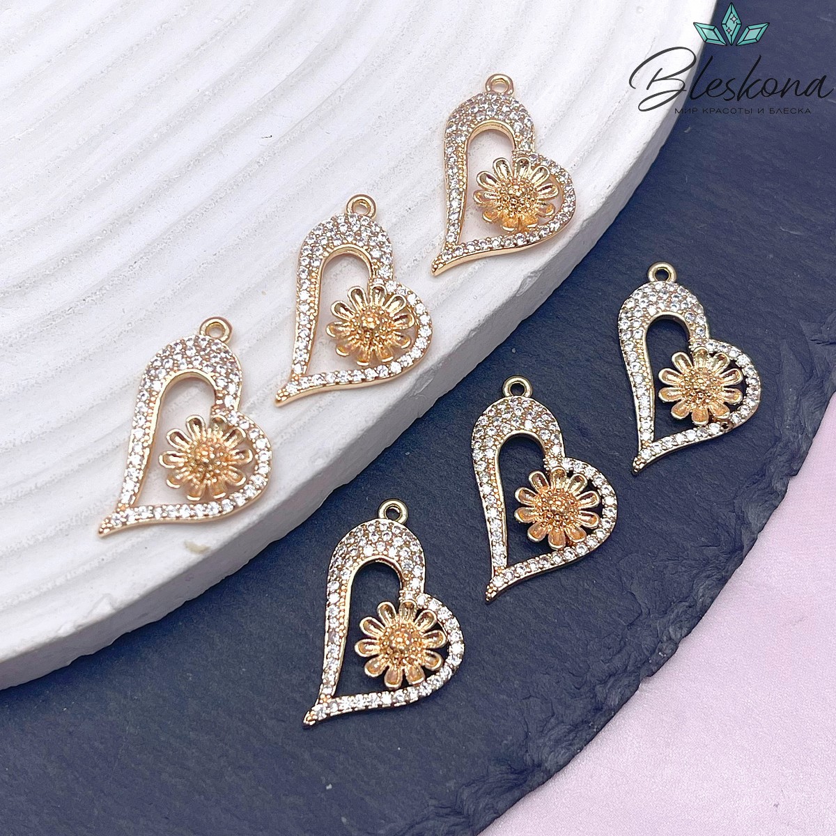 25*16 мм Цвет золото, Подвеска сердце цветок WX18222