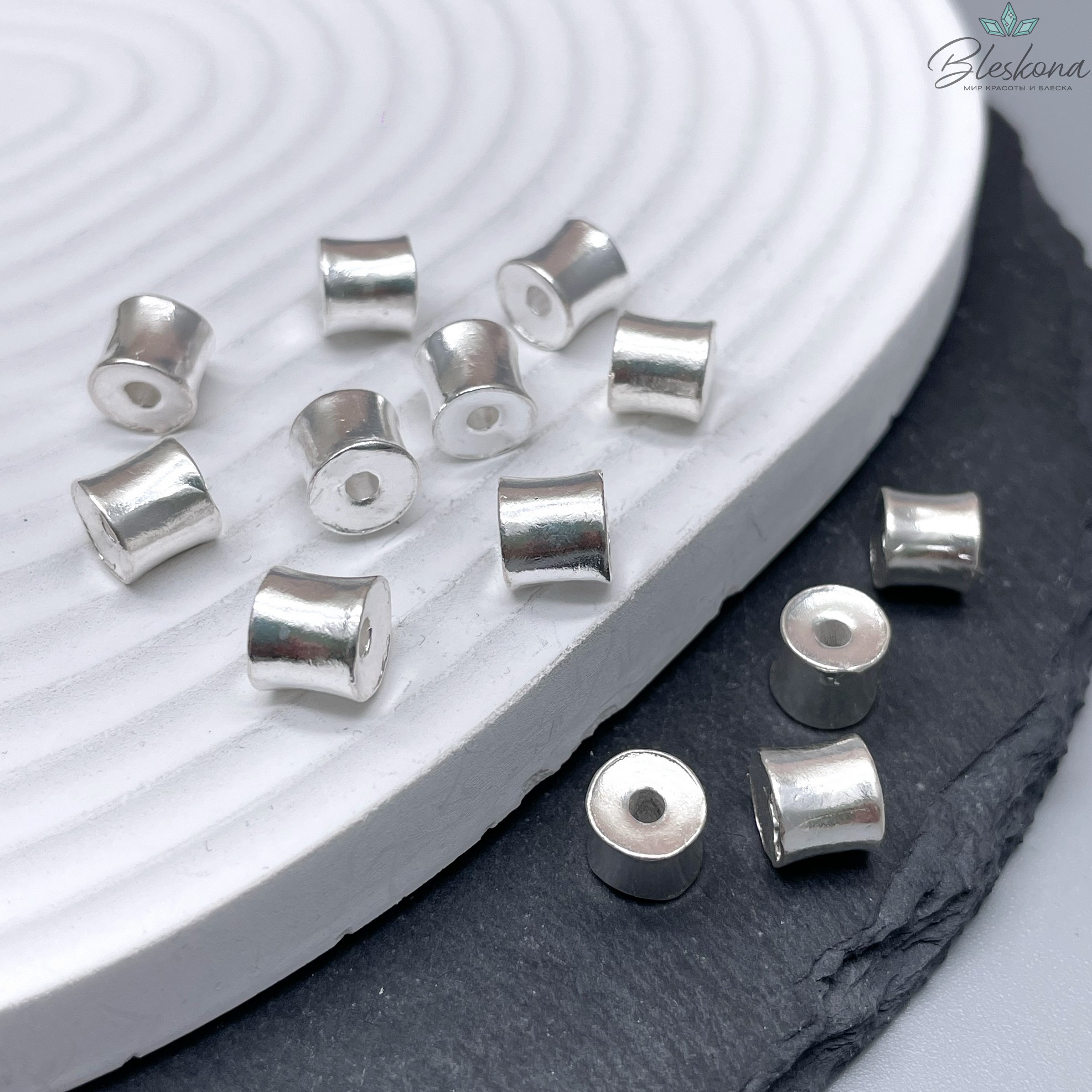 6,6*7,5мм Бусина Цилиндр посеребрение