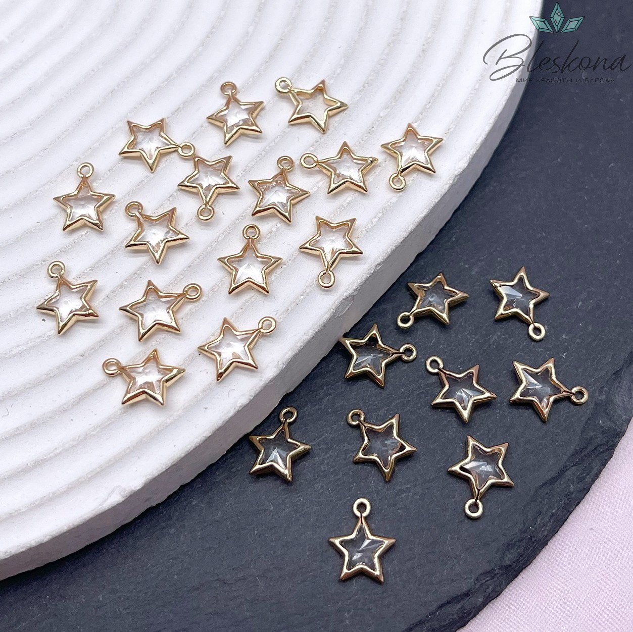 9 мм, Подвеска звезда прозрачная , цвет золото