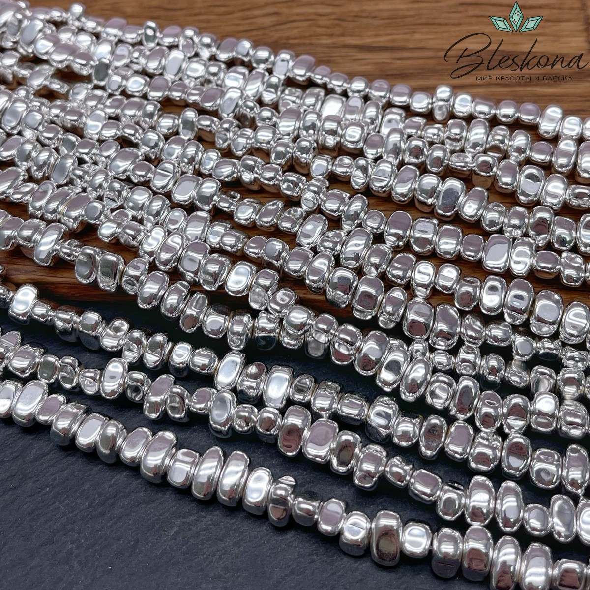 8,5-9 мм Гематин сколы шлифованные, светлое серебро, имитация