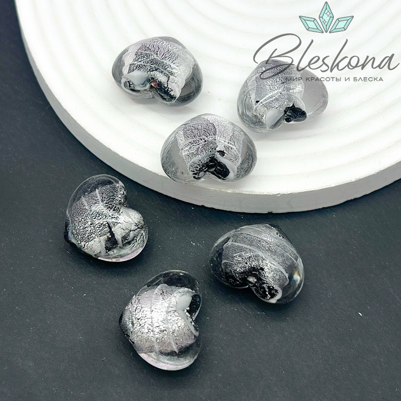 19*23 мм Бусина сердце прозрачное с серебром