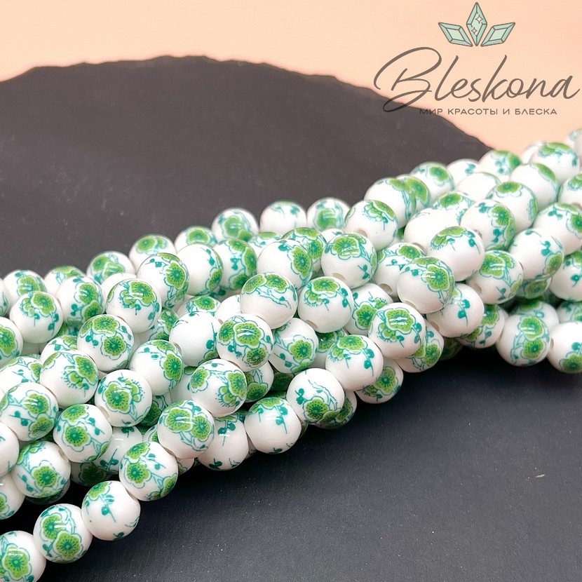 10 мм Керамика Бусина роспись гжель №24