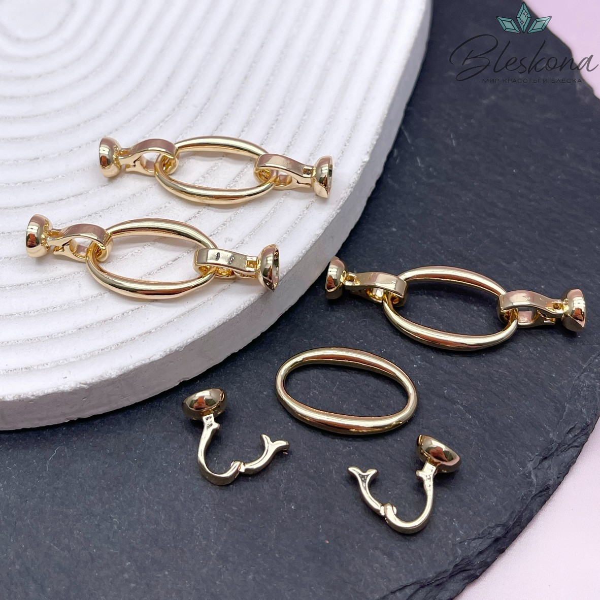 45*14,5 мм Цвет золото, Замок овал гладкий с концевиками