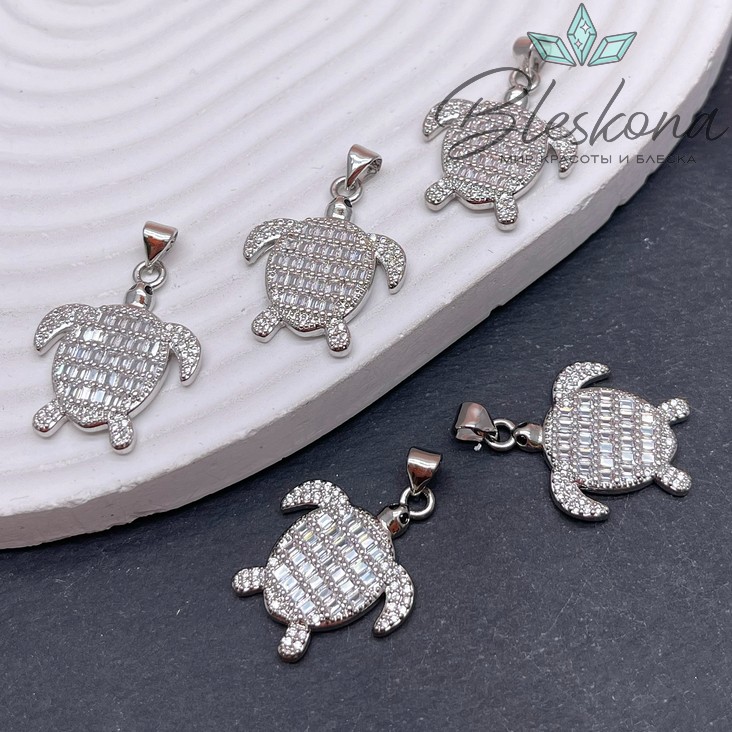 24*20 мм Цвет серебро, Подвеска черепаха с цирконами