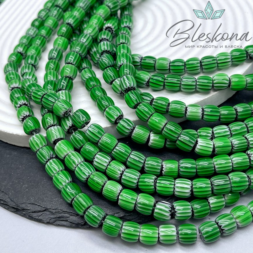 Муранское стекло бочата черно- зеленые, полосы 7*8 мм