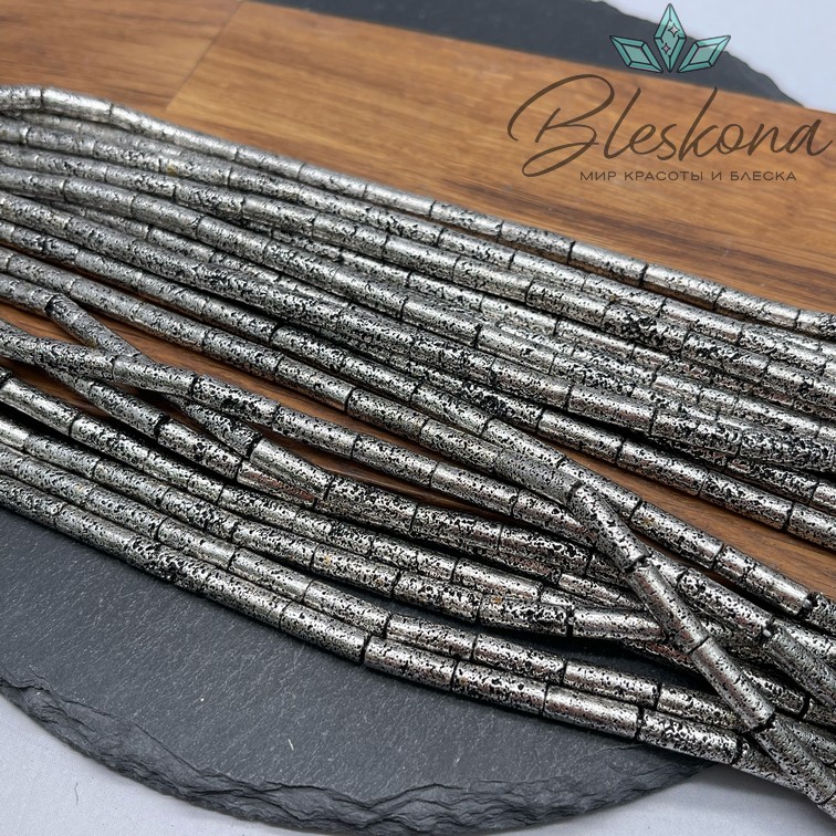 13*4 мм Гематин имитация, пористый, цвет темное серебро, трубочки