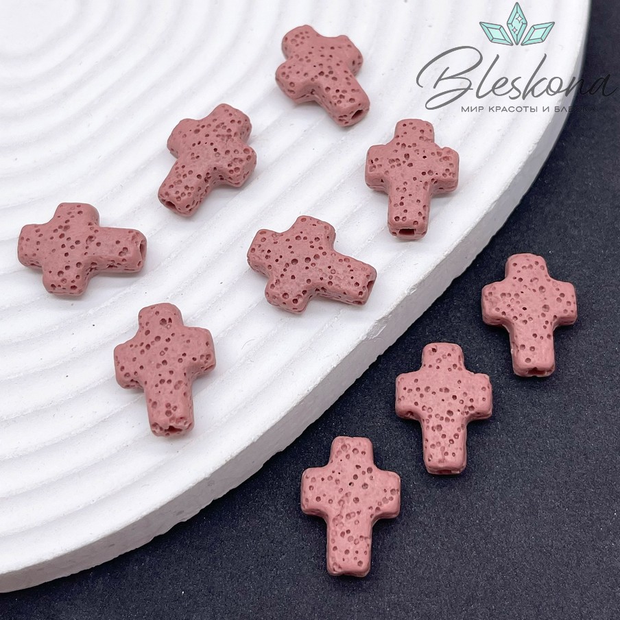  Лава Вулканическая Бусина крест розовый 17*13 мм