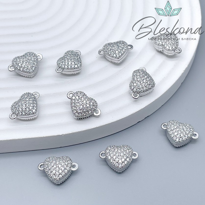 10*15 мм Цвет серебро, Замок Магнитный сердце цирконы 