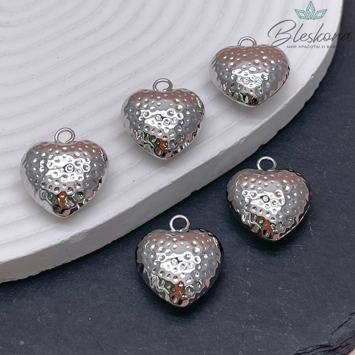 20,5мм, цвет серебро, Подвеска сердце точки 