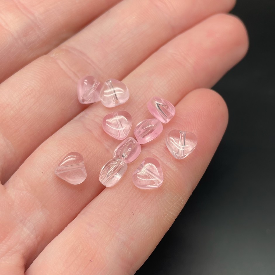 6,5 мм, Стекло сердце розовое  уп.10 шт №2