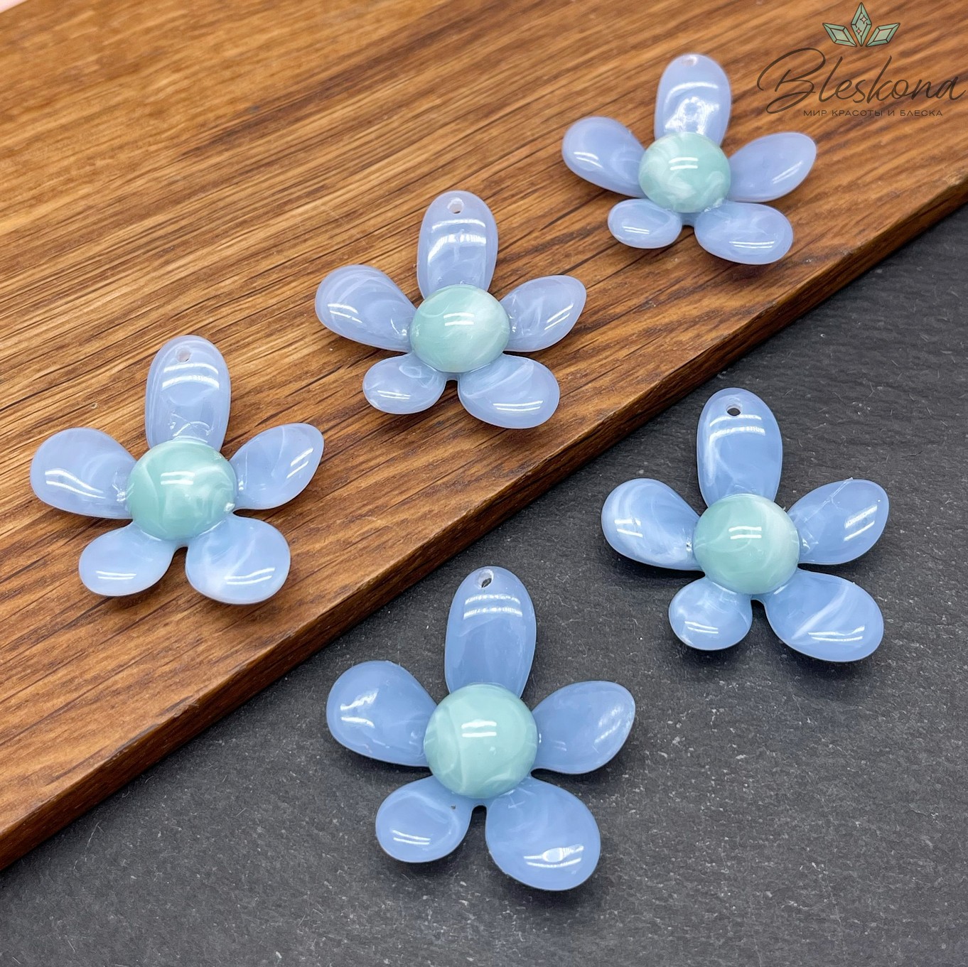 36*30 мм Подвеска цветок цвет голубой 