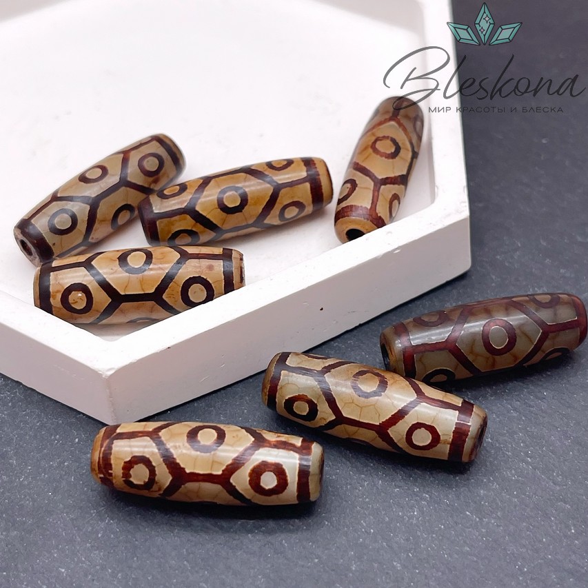 Бусина Дзи 9 глаз черепаха серо-коричневый 30*11 мм