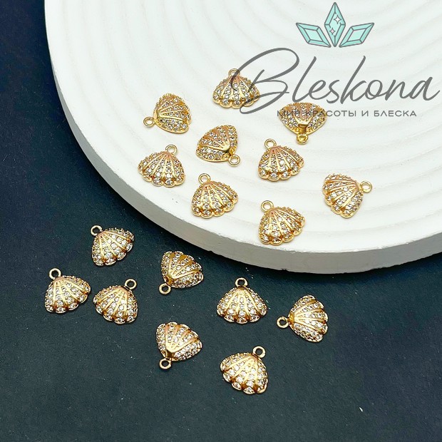 10,5 мм Цвет золото, Подвеска ракушка с цирконами